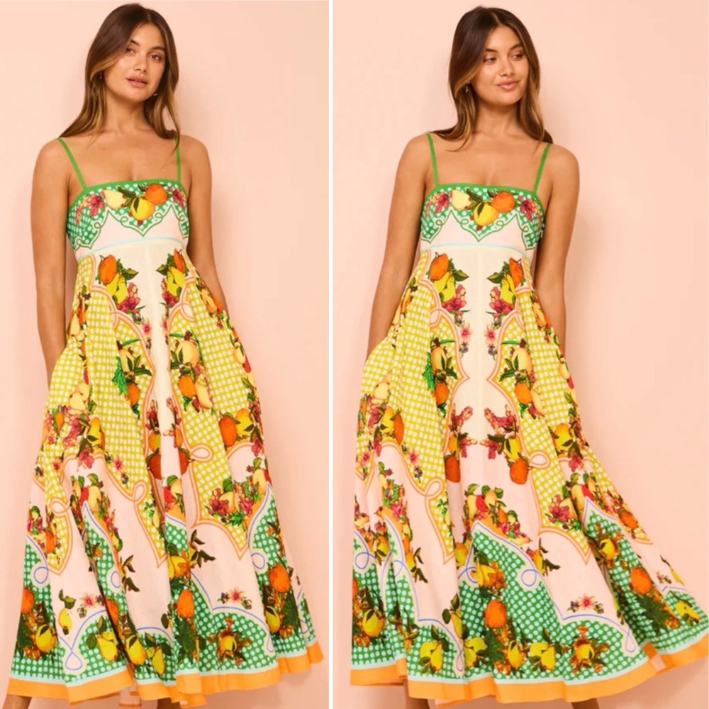 Caroline Constas Fruit Print Linen Blend Midi Sundress Size Medium NWT - Picture 11 of 16